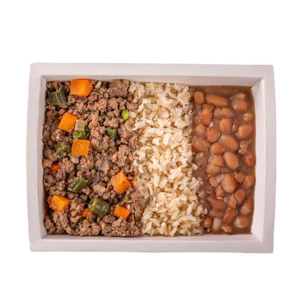 Carne moída com Arroz Integral e Feijão